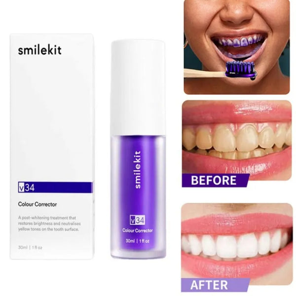 V34 Purple Toothpaste Teeth Whitening Enzyme Remove Plaque Stains Oral Hygiene Cleaning Dental Tools Fresh Breath Beauty Health