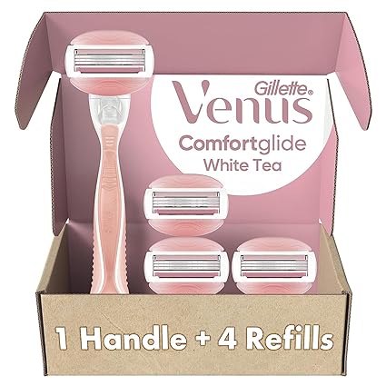 Gillette Venus ComfortGlide Razor for Women with 4 Blade Refills, White Tea Scented (Pack of 1)