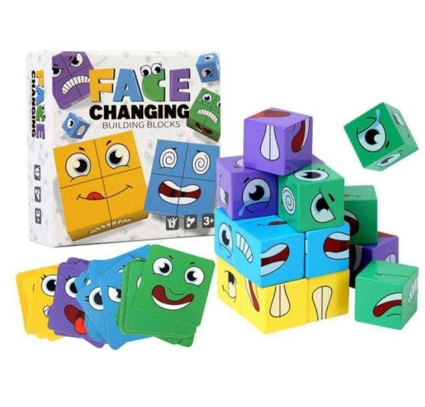 Fun Face Puzzle Cube Children Wooden Face Changing Cube Game